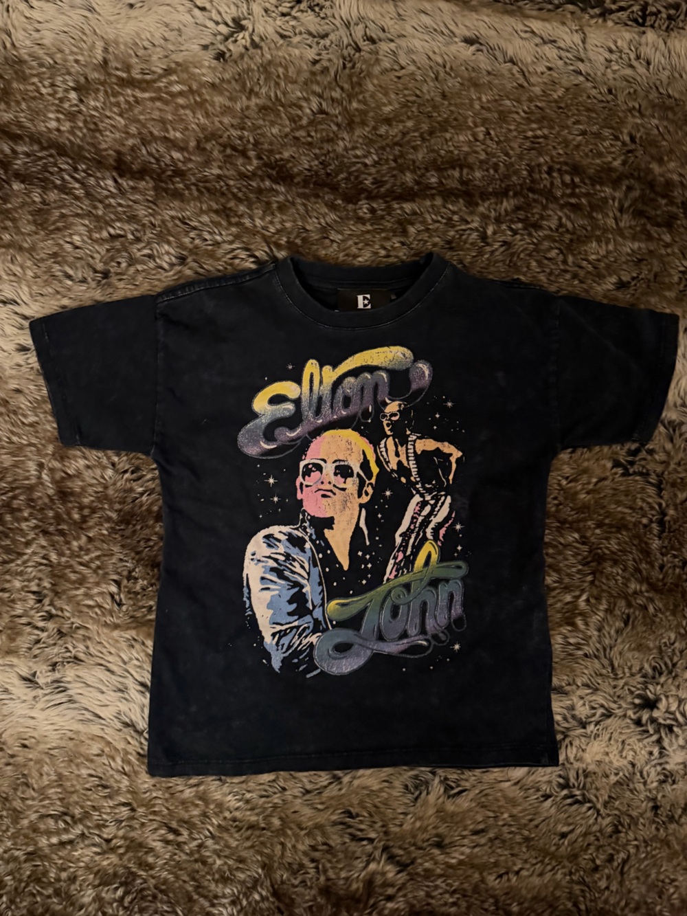 Cotton On Black Tee with Retro Elton John